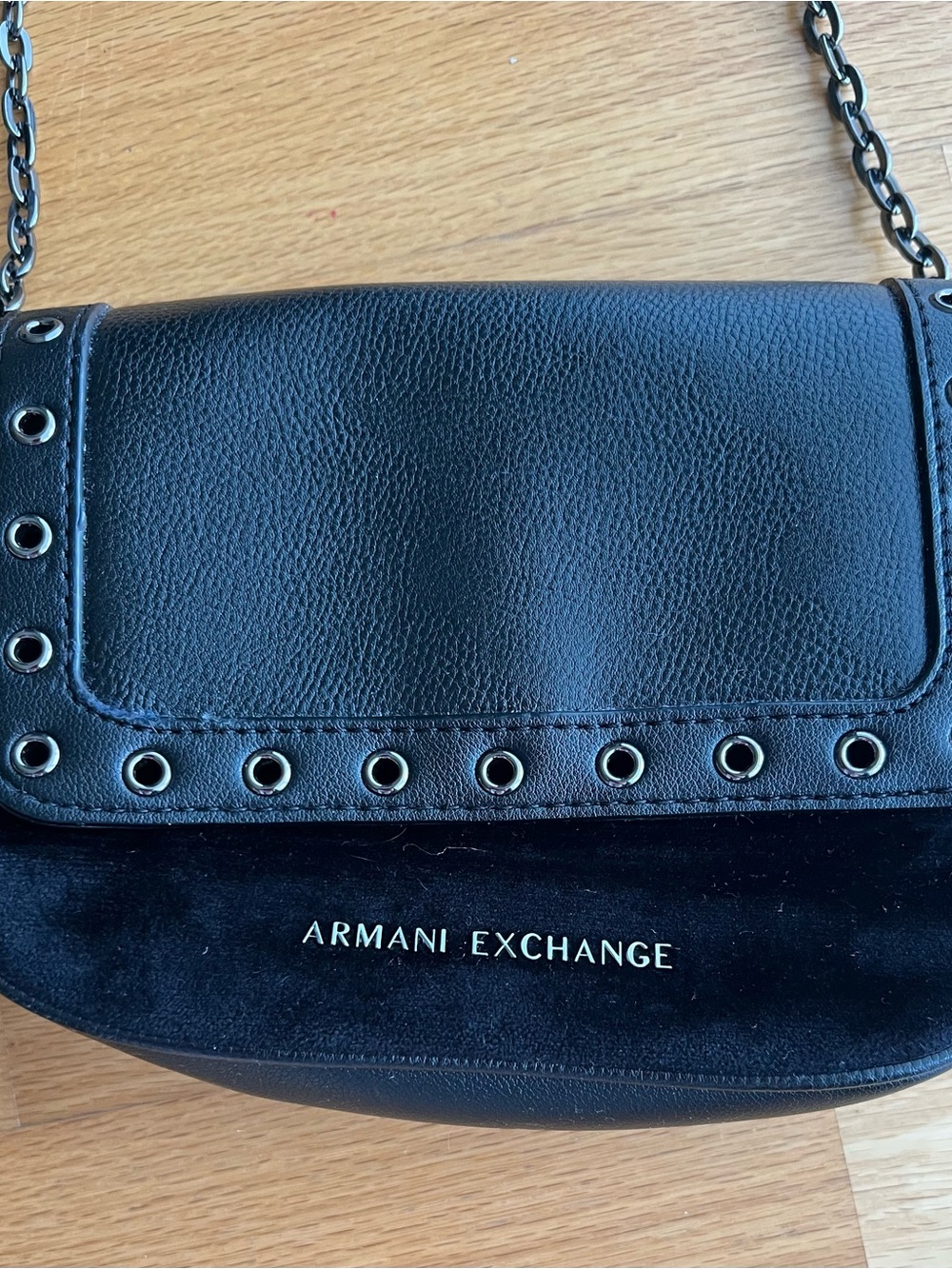 A/X Armani Exchange Black Leather & Suede Eyelet Crossbody